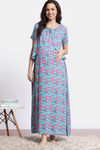 Coucou Maternity Woven Full Length Nightdress With Front Zipper And Discreet Feeding - Pacific Blue — thumbnail 2